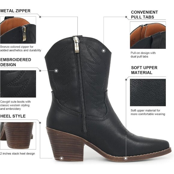 ⚡Women's Ankle Boot With Embroidered Comfy Fashion Vintage Boot Wide Calf - Picture 2 of 5